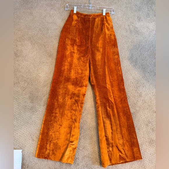 Vintage Pants - Vintage Velvet Wide-Leg Pants in Rich Orange
